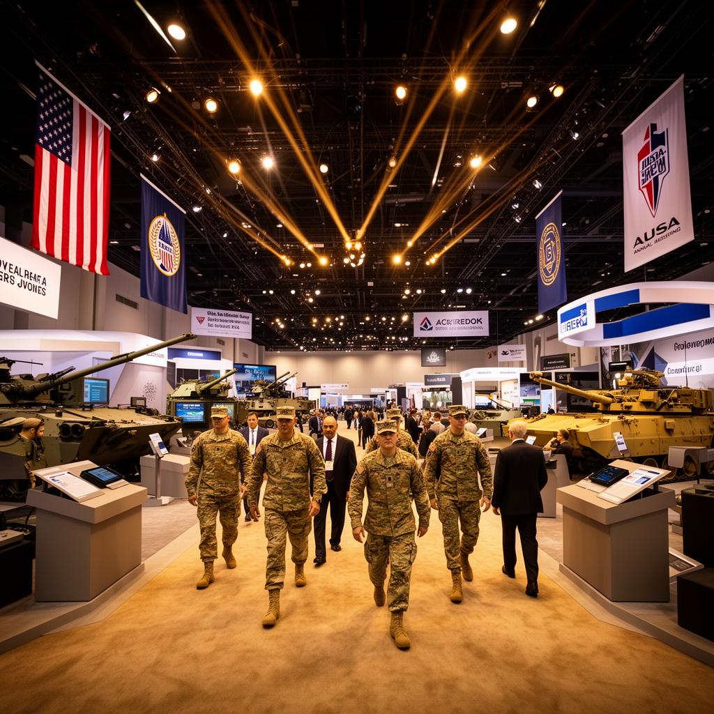 Army AUSA annual conference exhibition floor with defense technology booths